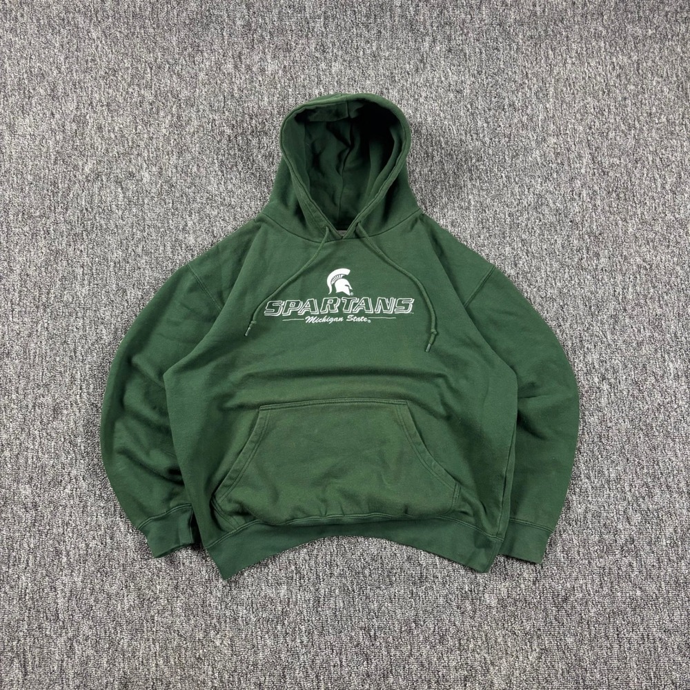 Vintage Y2K Michigan State Spartans Heavyweight Pro Edge Hoodie Dark Green Large